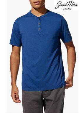 GOOD MAN BRAND NWT SLUBBED COTTON S/S BLUE HENLEY T-SHIRT. SIZE M